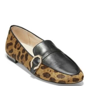 COLE HAAN "Teresa" Animal-Print Calf Hair & Leather Loafers Sz 8